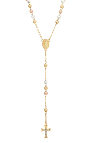 18K TRICOLOR GOLD PLATED DIAMOND CUT ROSARY