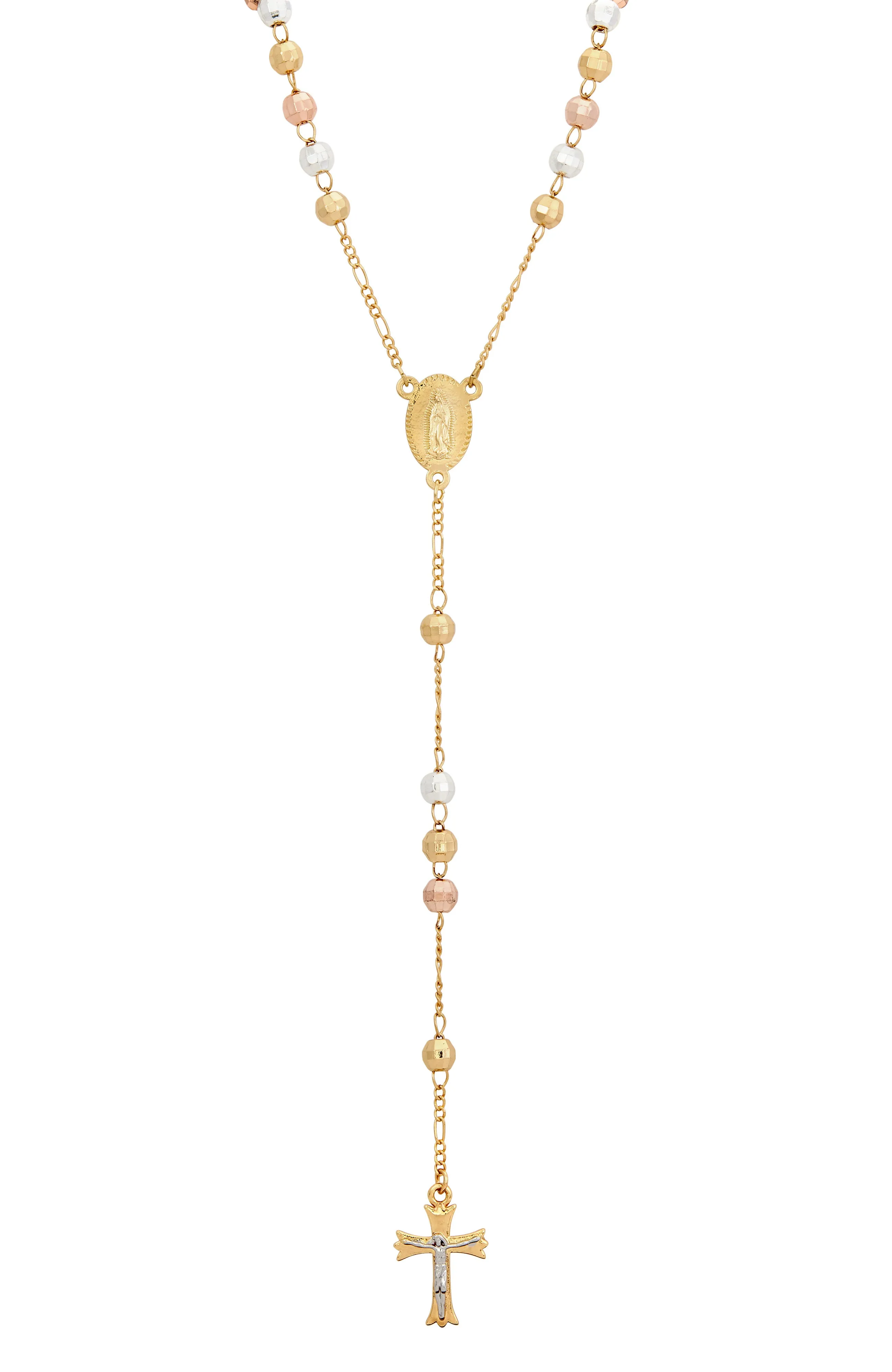 18K TRICOLOR GOLD PLATED DIAMOND CUT ROSARY