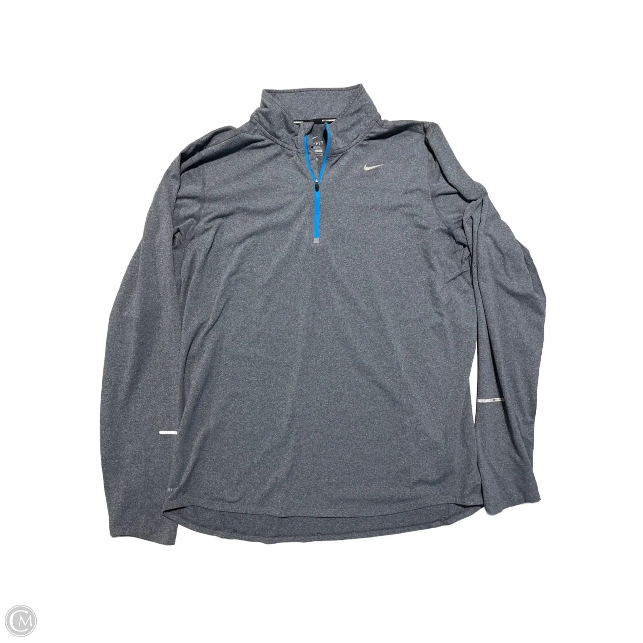 Athletic Top Long Sleeve Collar By Nike In Grey, Size: L