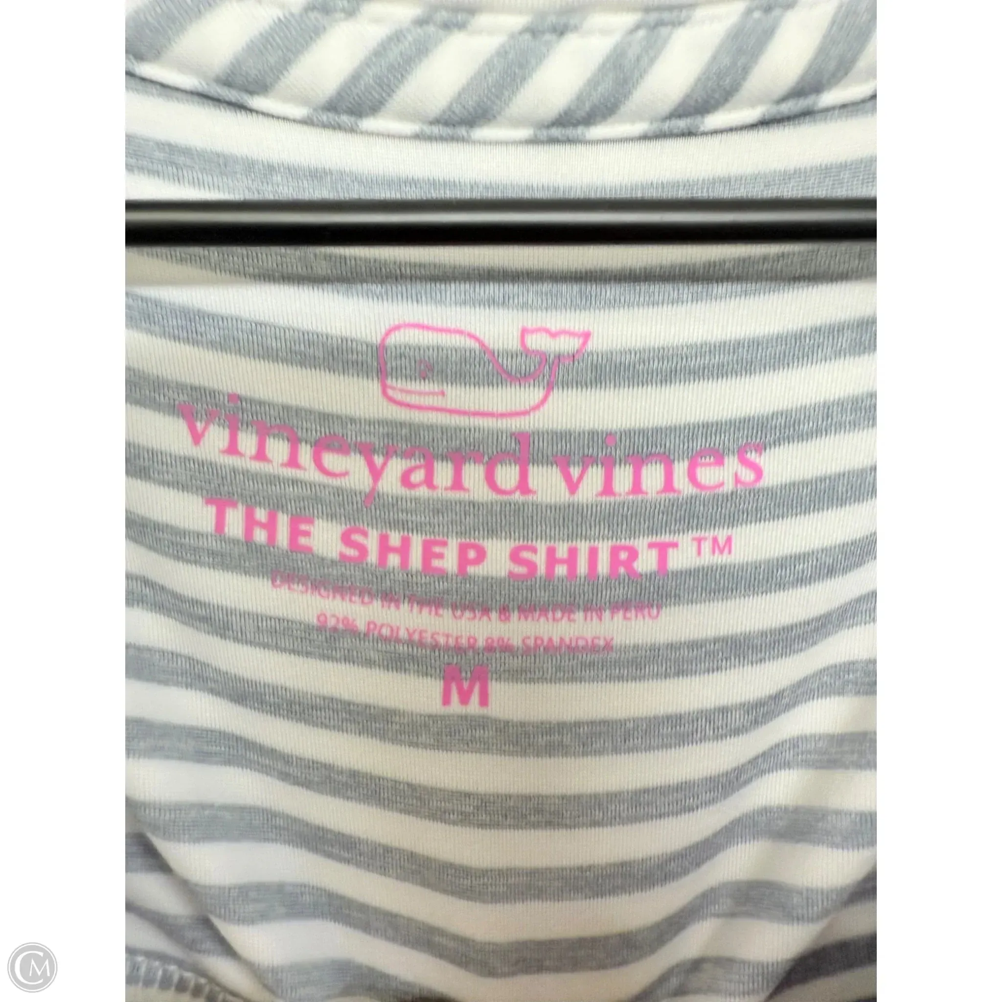 Athletic Top Long Sleeve Collar By Vineyard Vines In Grey & White, Size: M