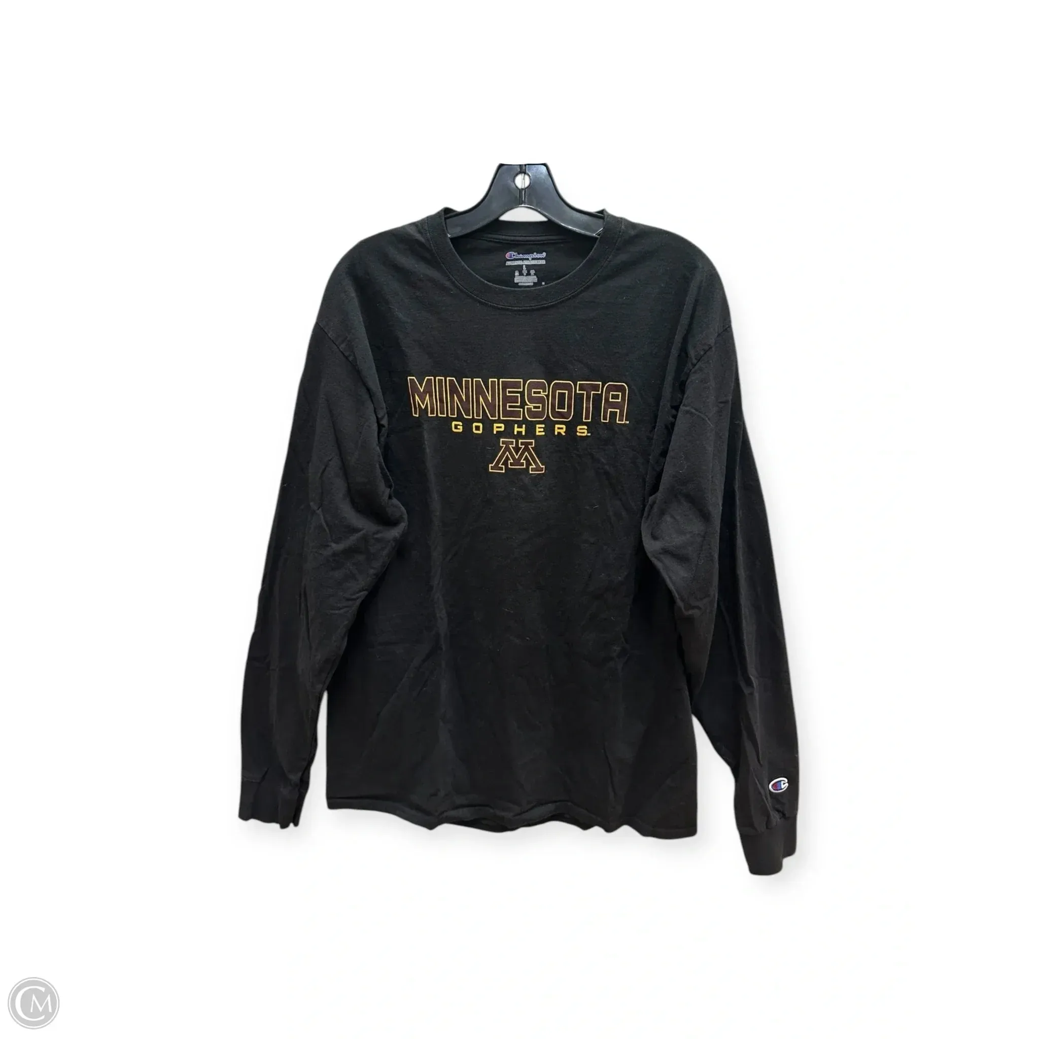 Athletic Top Long Sleeve Crewneck By Champion In Black & Yellow, Size: L