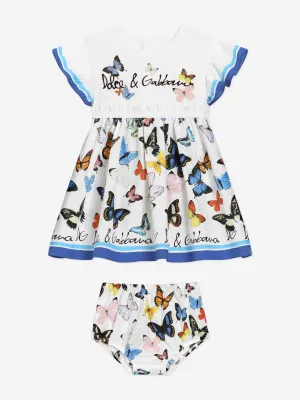 Baby Girls Butterfly Print Dress Set in White