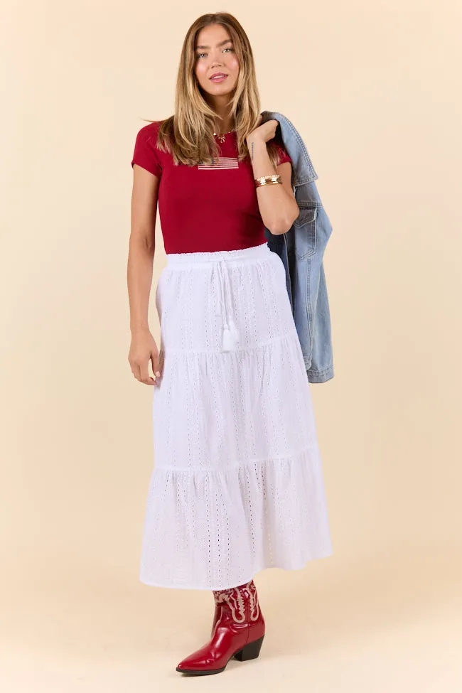 Be Yourself White Drawstring Eyelet Skirt