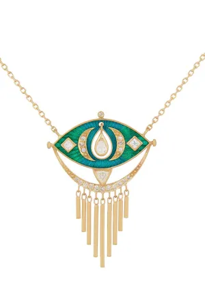Blue Green Enamel Eye Necklace