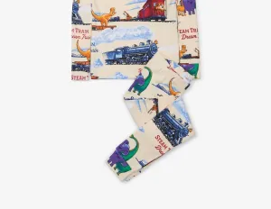 Boy's Steam Train Dream Train Pajamas In Cream