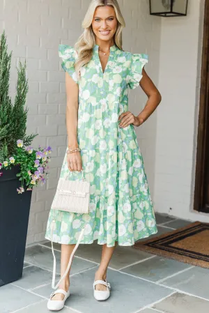 Bright Days Ahead Green White Combo Floral Midi Dress