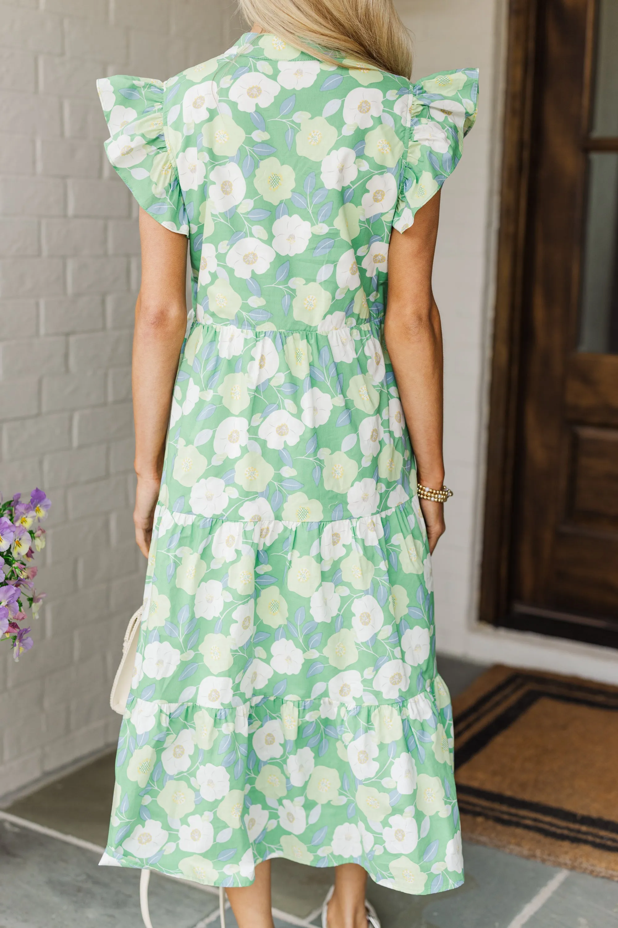 Bright Days Ahead Green White Combo Floral Midi Dress