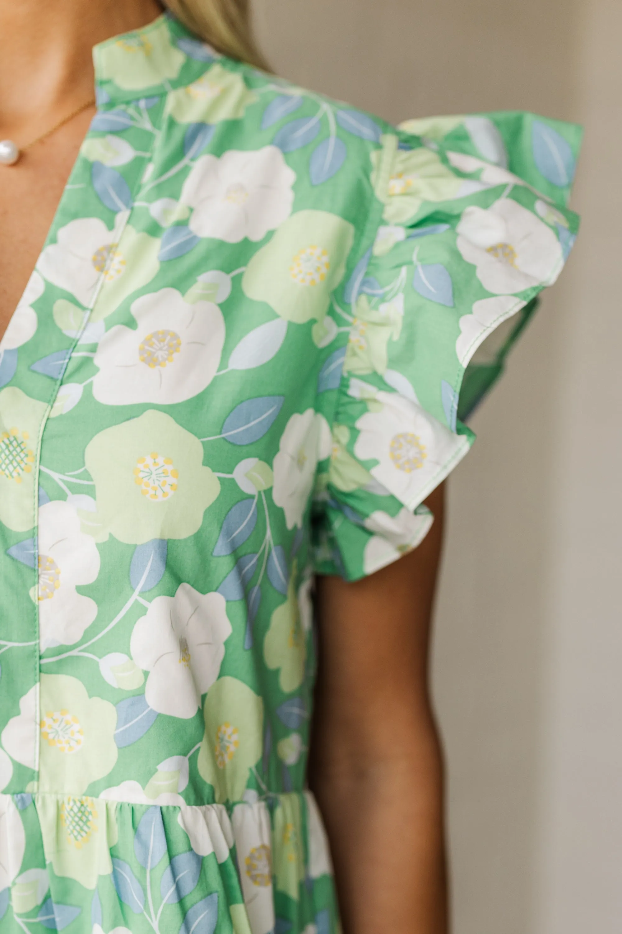 Bright Days Ahead Green White Combo Floral Midi Dress