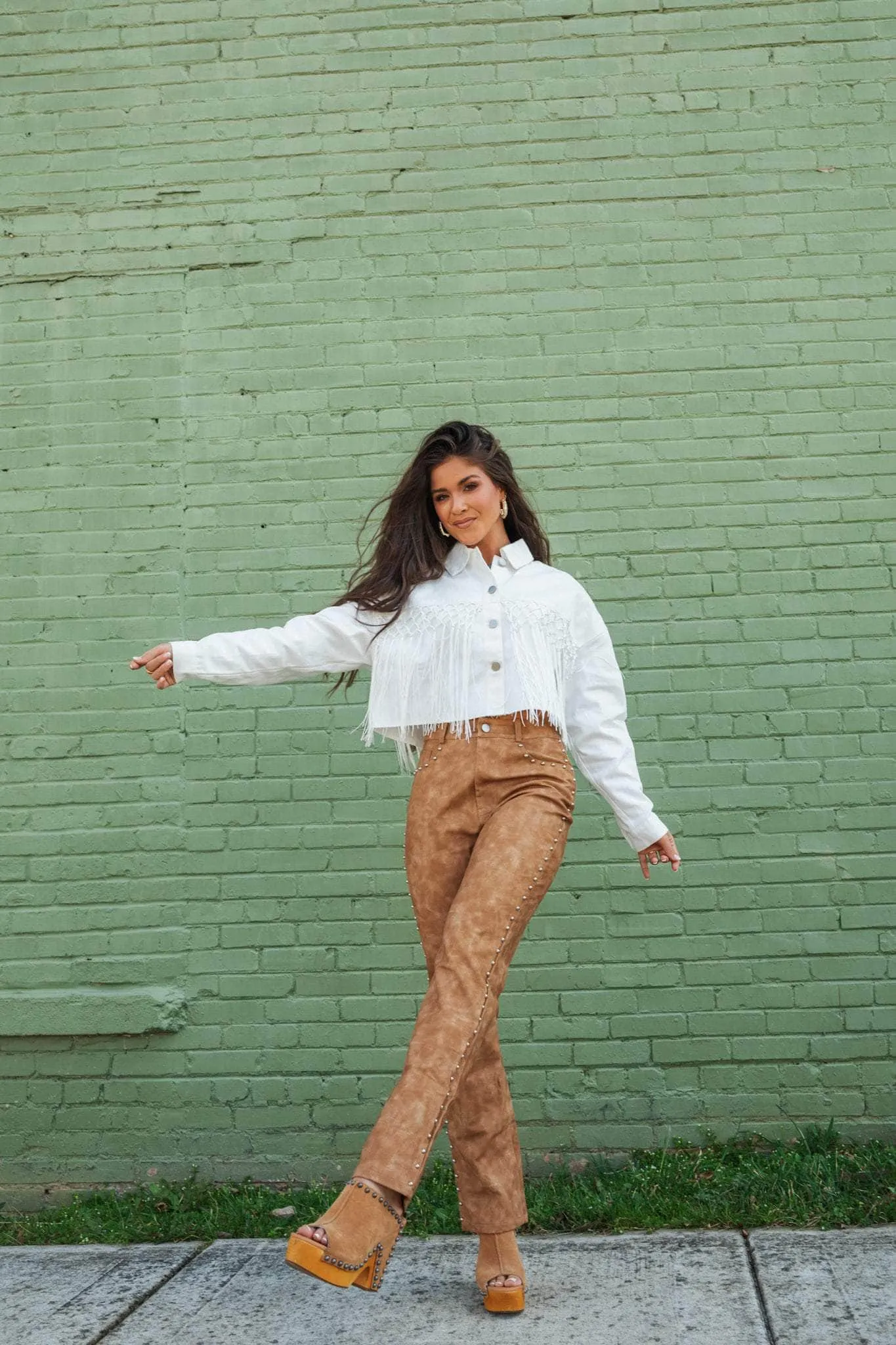 Camel Studded Leather Pants