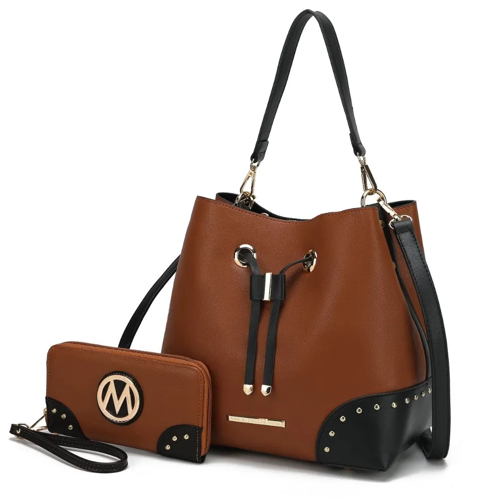 Candice Color Block Bucket Bag with matching Wallet