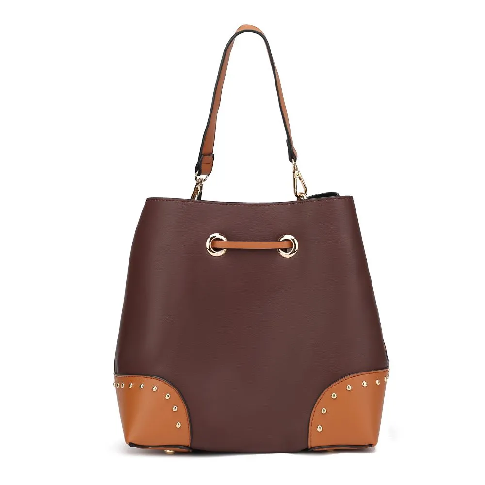 Candice Color Block Bucket Bag with matching Wallet