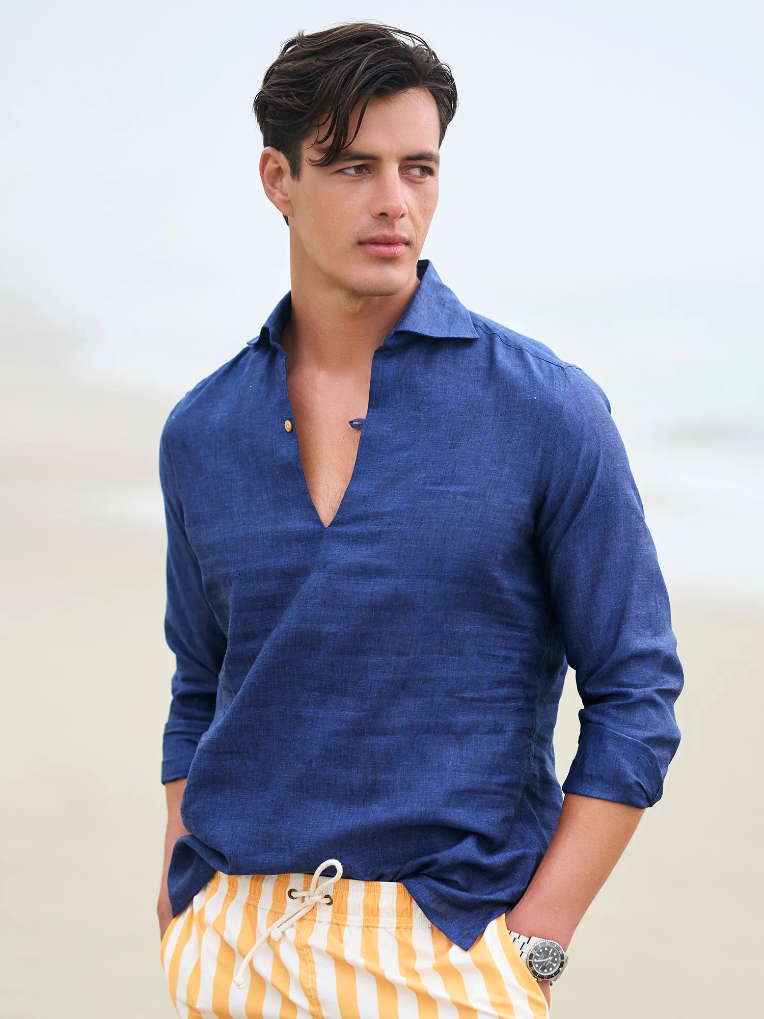 Capri Navy Linen Shirt
