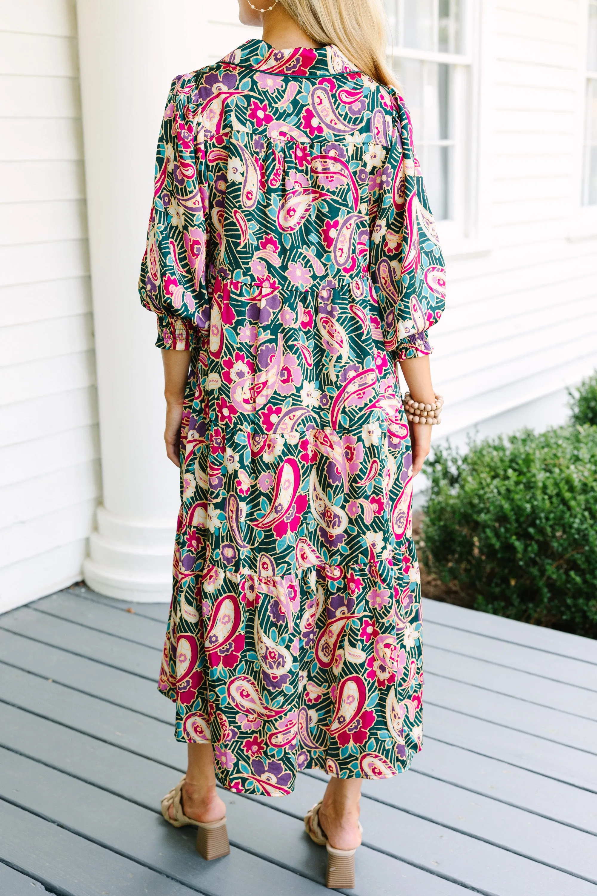 Change Your Mint Teal Green Paisley Midi Dress