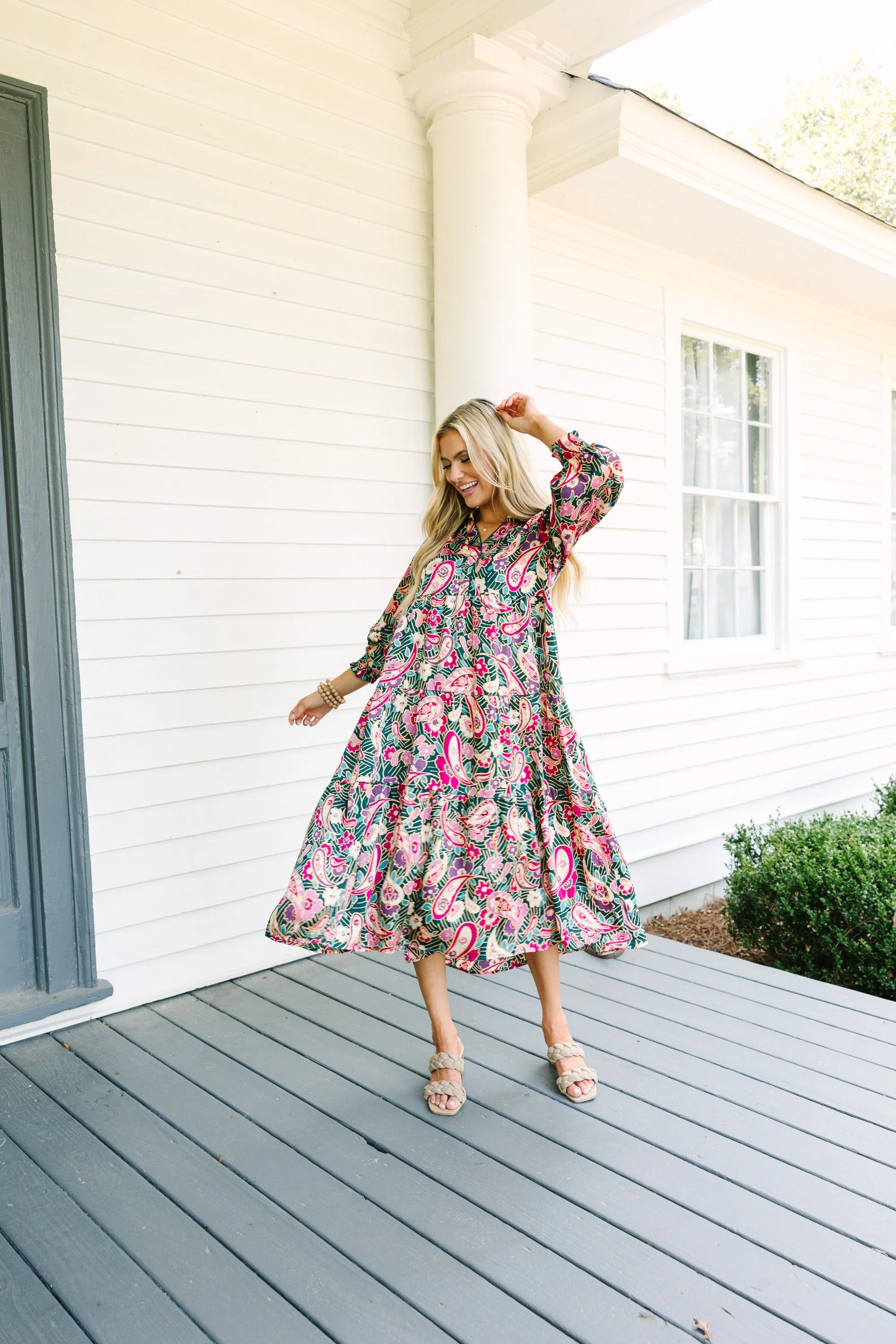 Change Your Mint Teal Green Paisley Midi Dress