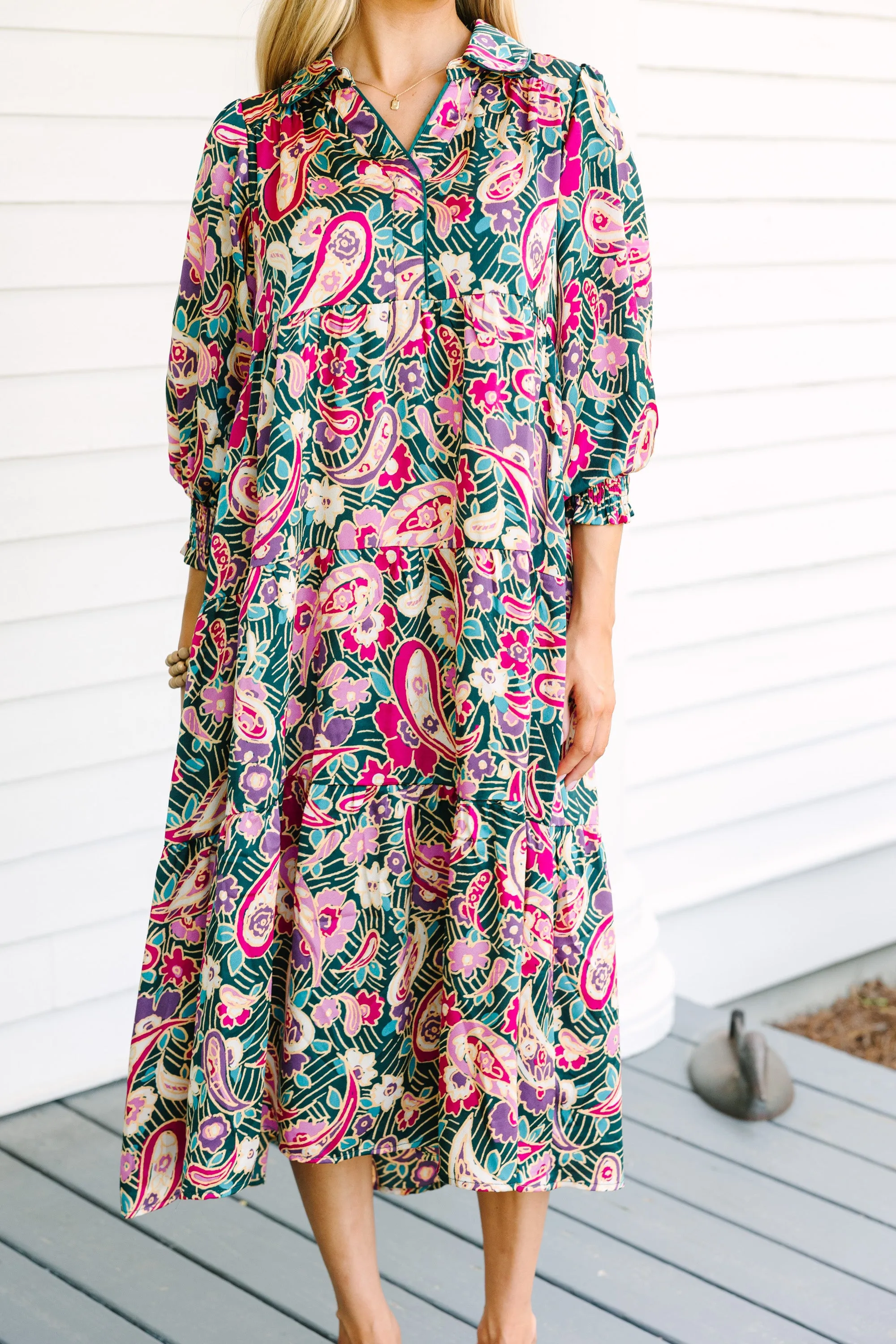 Change Your Mint Teal Green Paisley Midi Dress