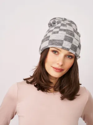 CHECK PATTERN BEANIE - GREY