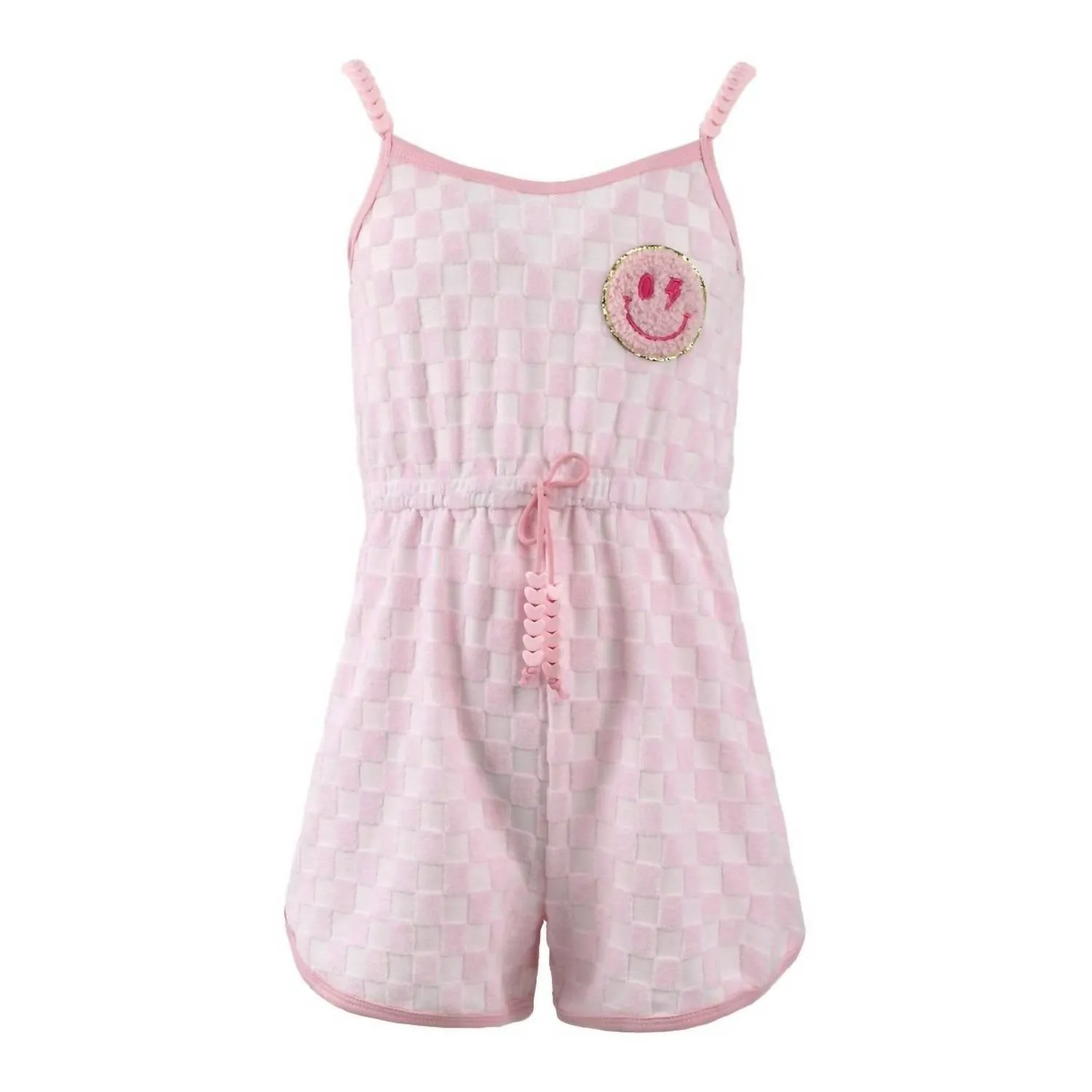 Checkered Emoji Romper In Pink