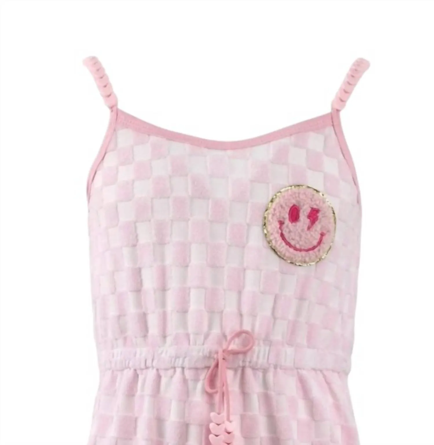 Checkered Emoji Romper In Pink