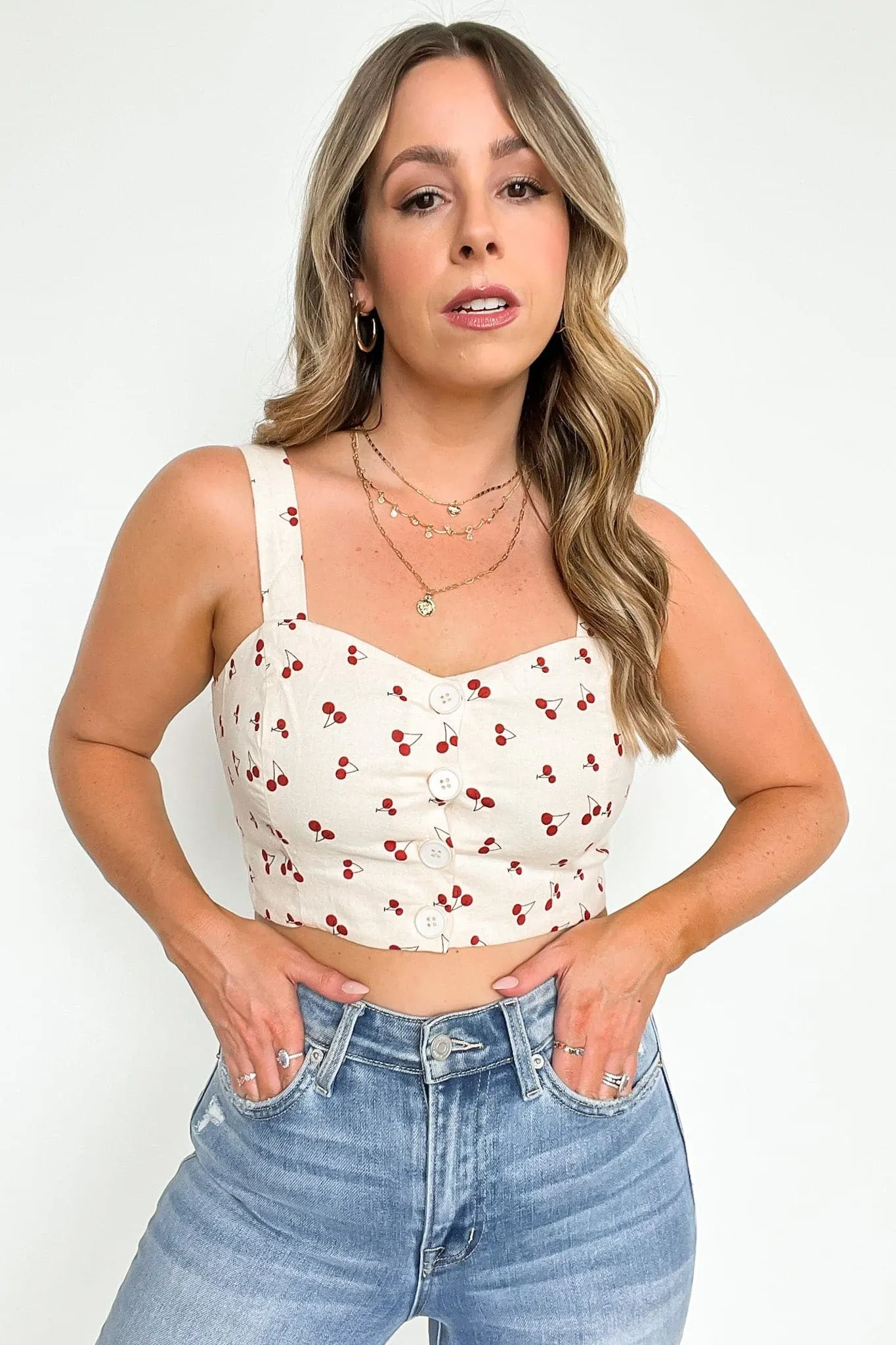 Cherry Picking Button Down Crop Top