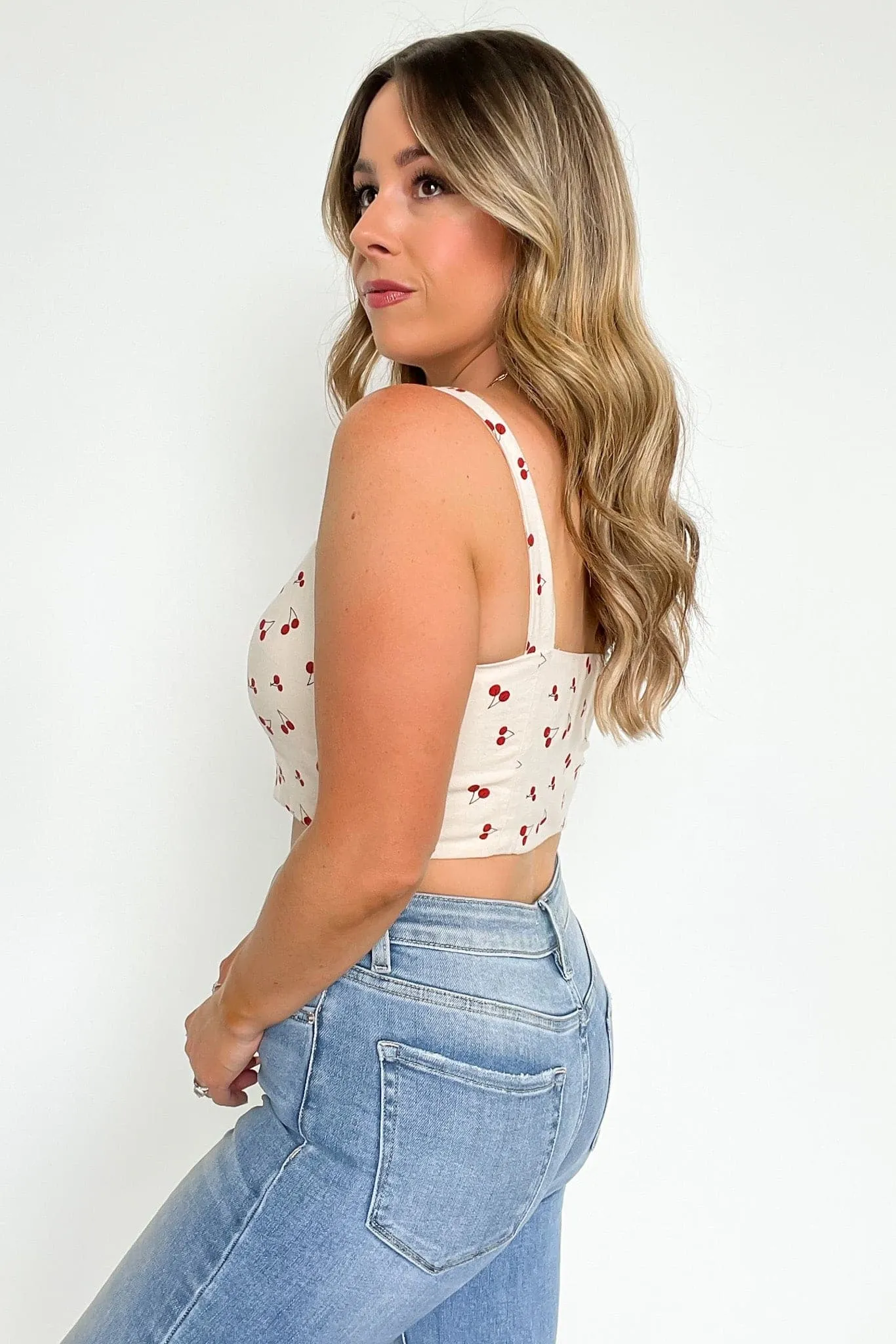 Cherry Picking Button Down Crop Top