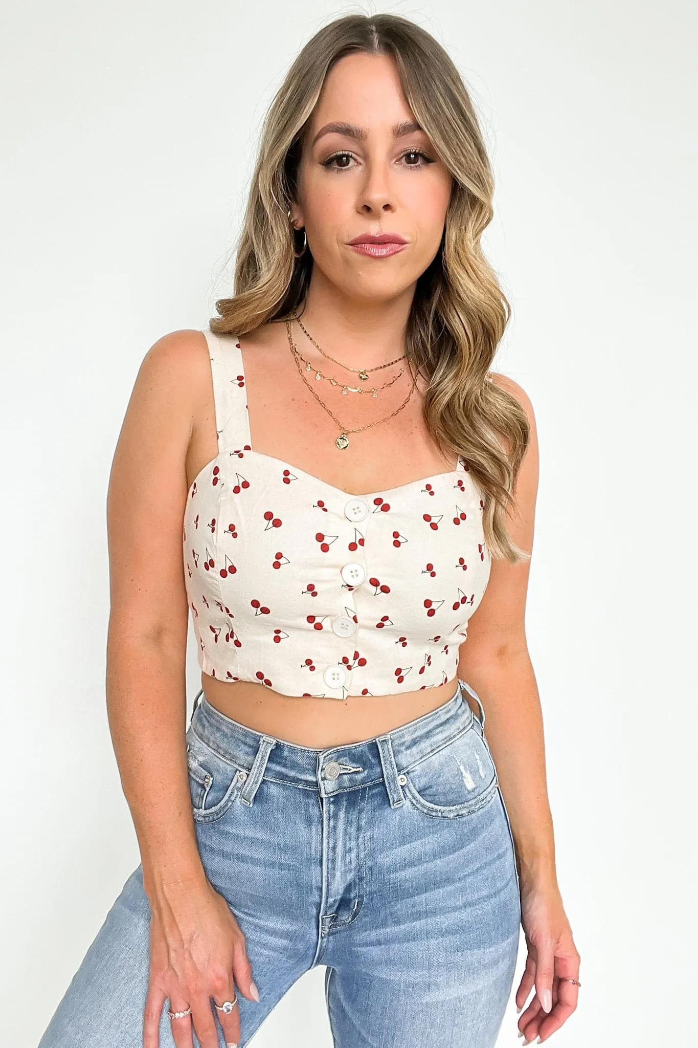 Cherry Picking Button Down Crop Top
