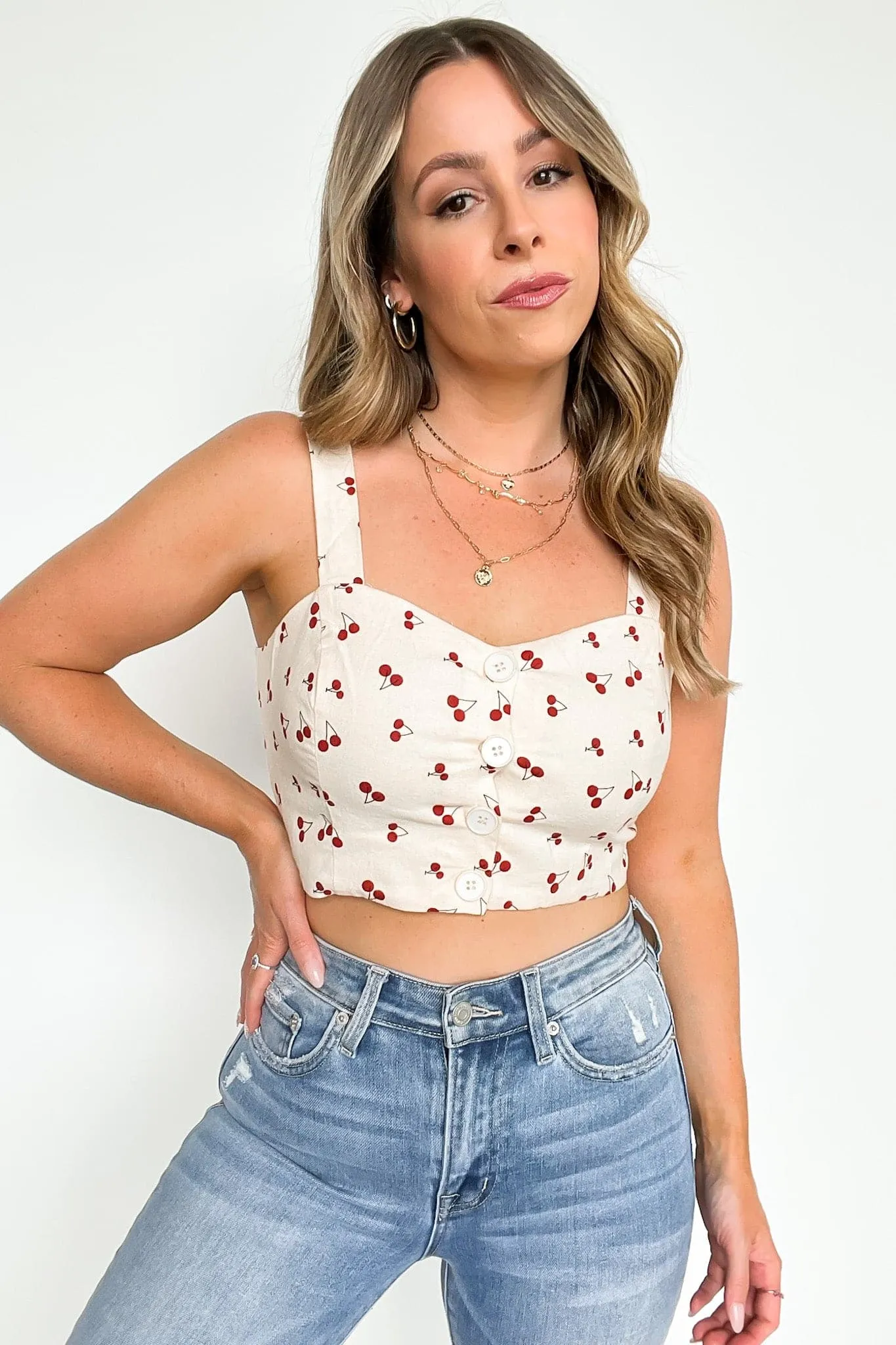 Cherry Picking Button Down Crop Top