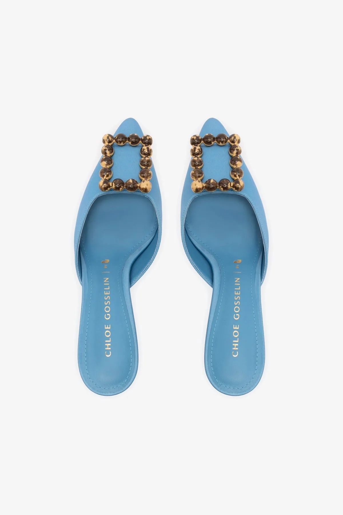 Chloe Gosselin by Larroud Ava Mule In Blue Satin