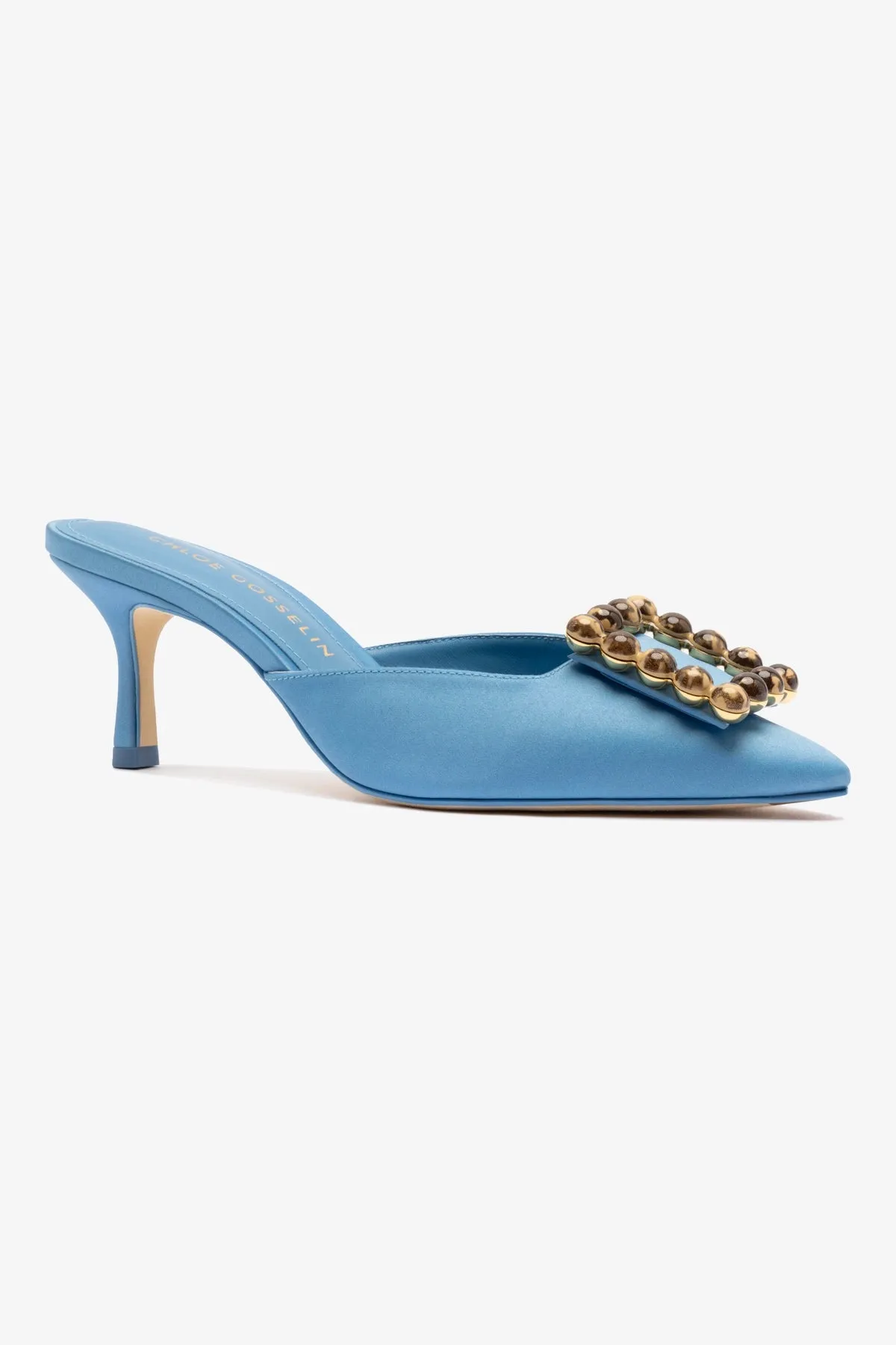 Chloe Gosselin by Larroud Ava Mule In Blue Satin