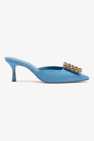 Chloe Gosselin by Larroud Ava Mule In Blue Satin