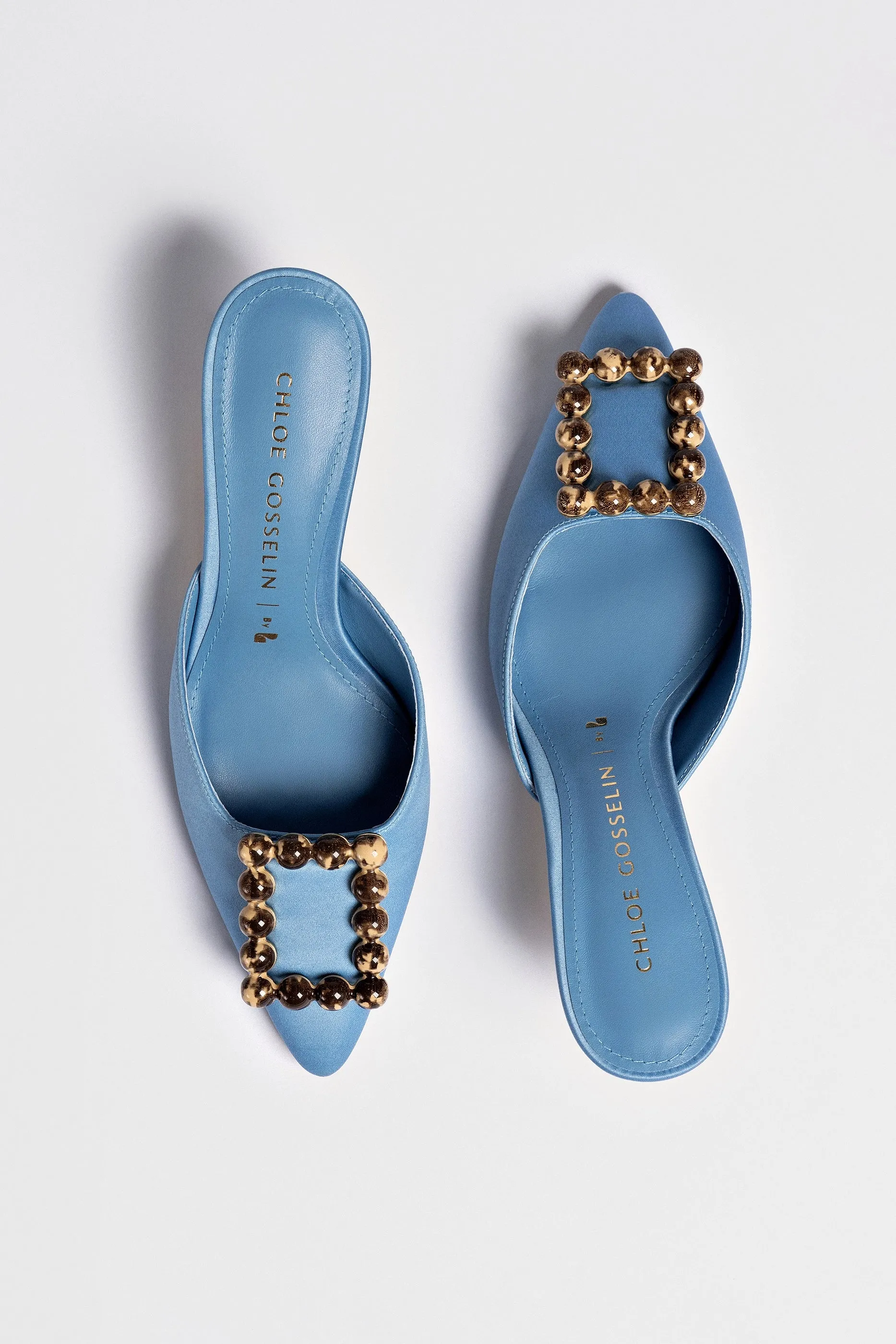 Chloe Gosselin by Larroud Ava Mule In Blue Satin