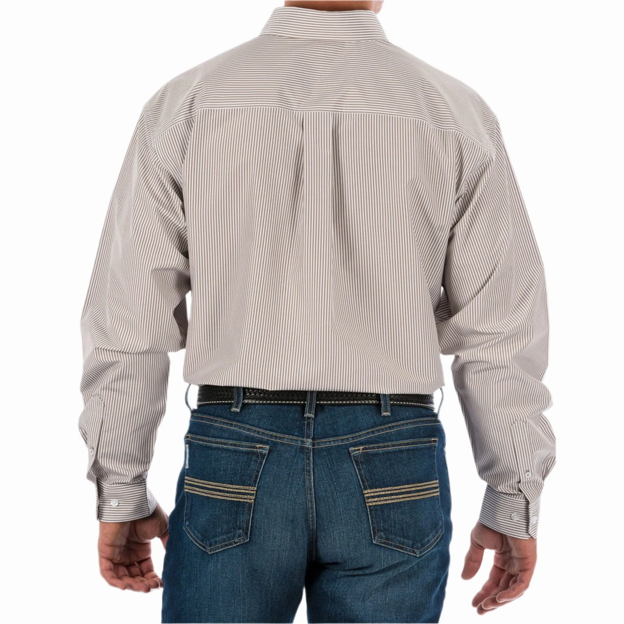 Cinch Men's Khaki & White Stripe Long Sleeve