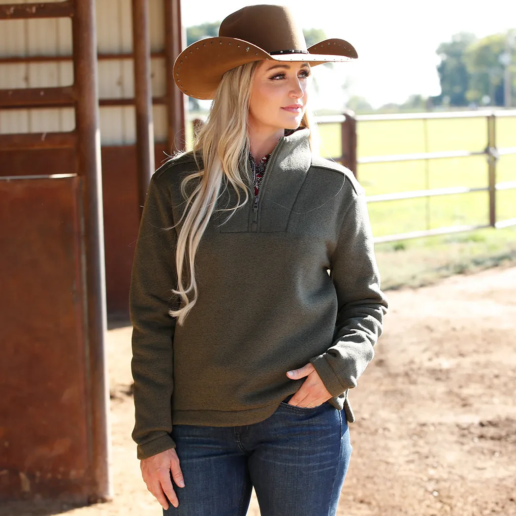 Cinch Women's Olive Solid Fleece Pullover