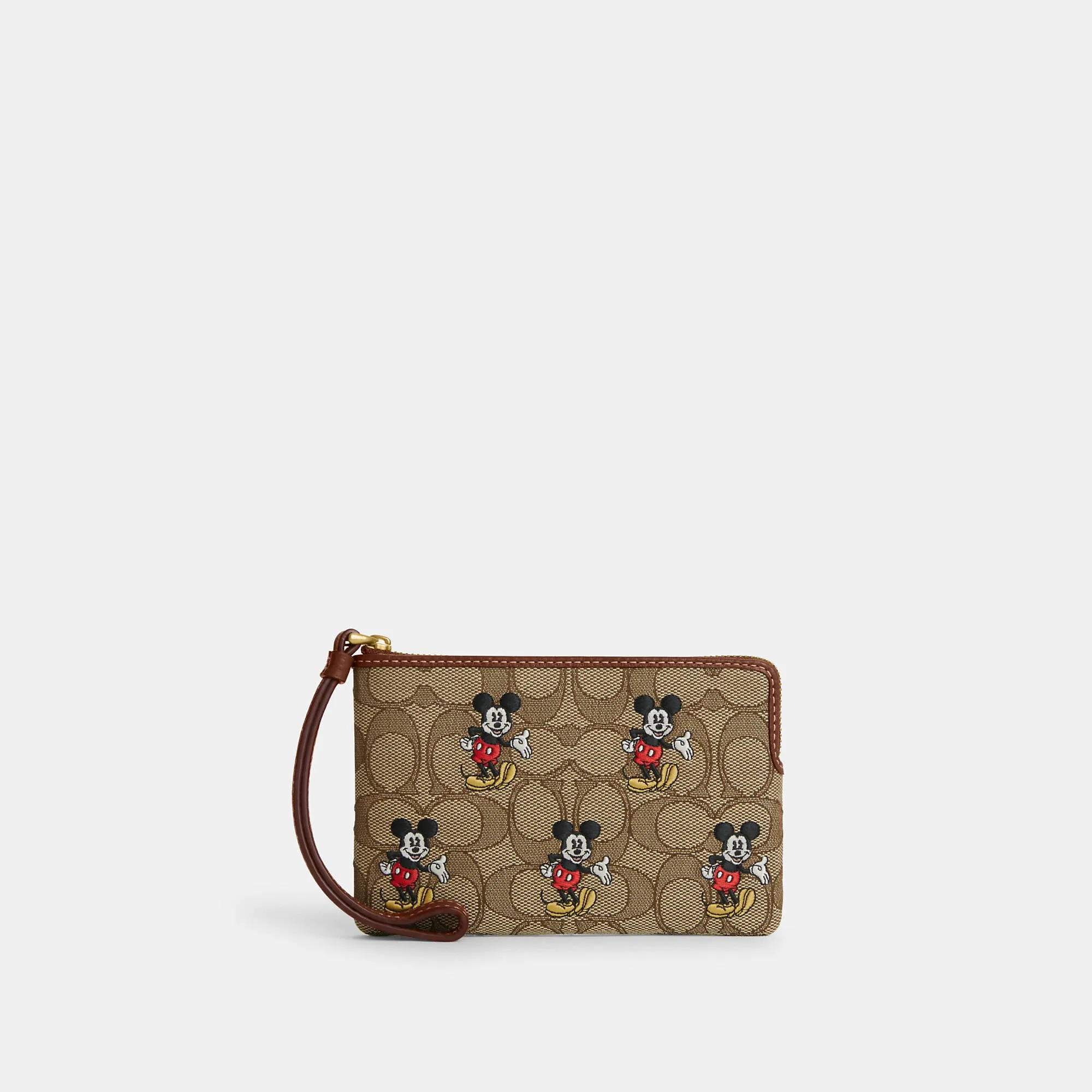 Coach Outlet Disney X Coach Corner Zip Wristlet In Signature Jacquard With Mickey Mouse Print