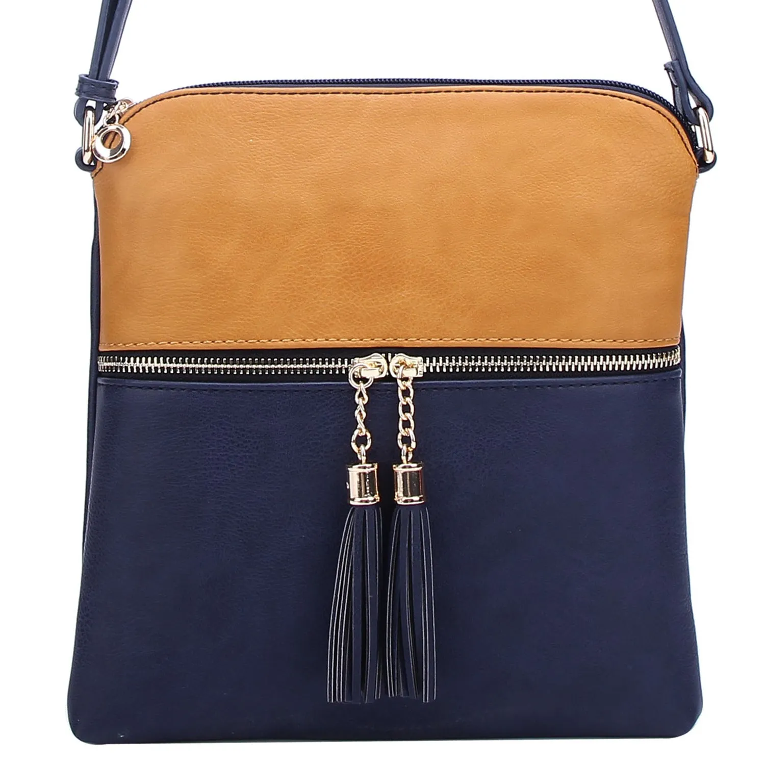 Colorblock Zip Tassel Crossbody Bag