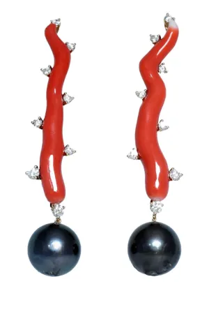 Coral Diamond Line Drop Earrings