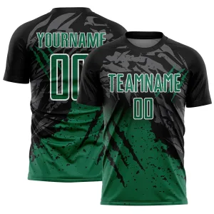 Custom Black Kelly Green-White Gradient Scratch Splash Sublimation Soccer Uniform Jersey