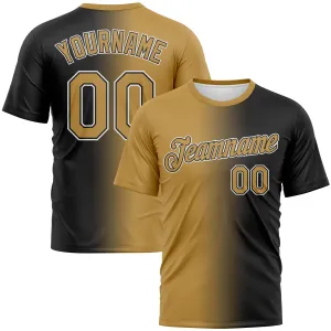 Custom Black Old Gold-White Gradient Fashion Performance T-Shirt
