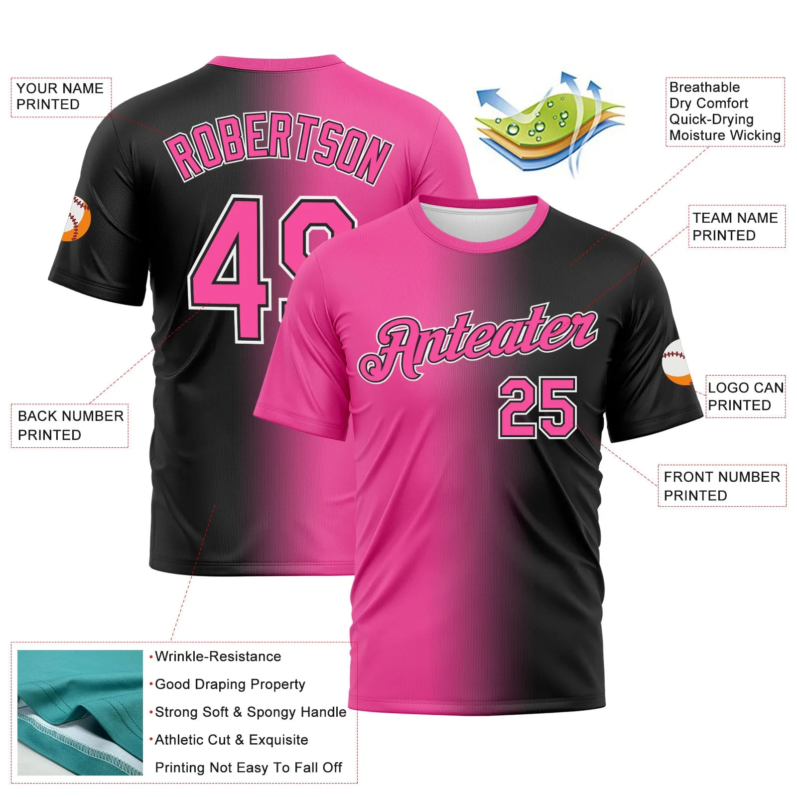 Custom Black Pink-White Gradient Fashion Performance T-Shirt