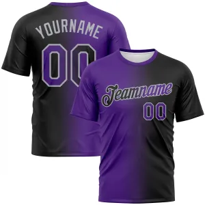 Custom Black Purple-Gray Gradient Fashion Performance T-Shirt