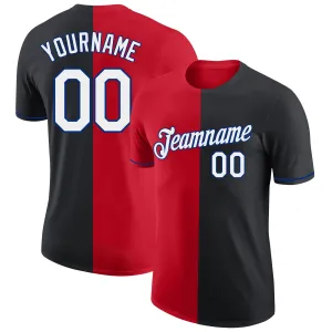 Custom Black Red-Royal Split Fashion Performance T-Shirt