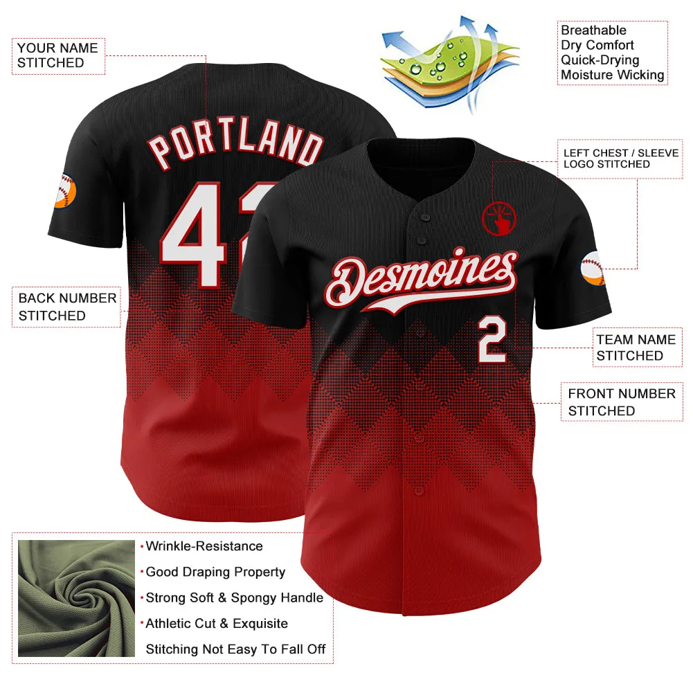 Custom Black White-Red 3D Gradient Square Shape Authentic Baseball Jersey
