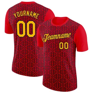 Custom Fire Red Gold Black-Navy 3D Esports Performance T-Shirt