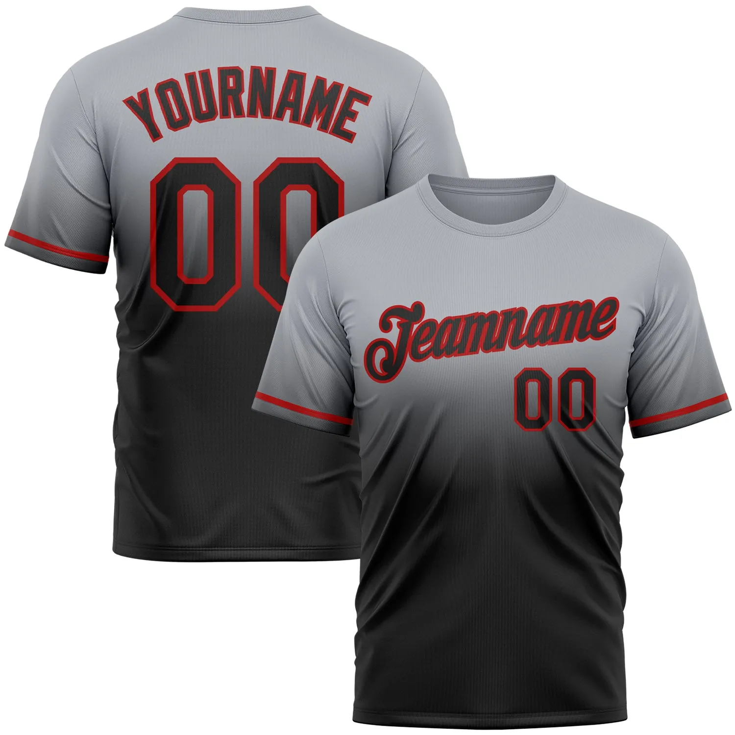 Custom Gray Black-Red Fade Fashion Performance T-Shirt