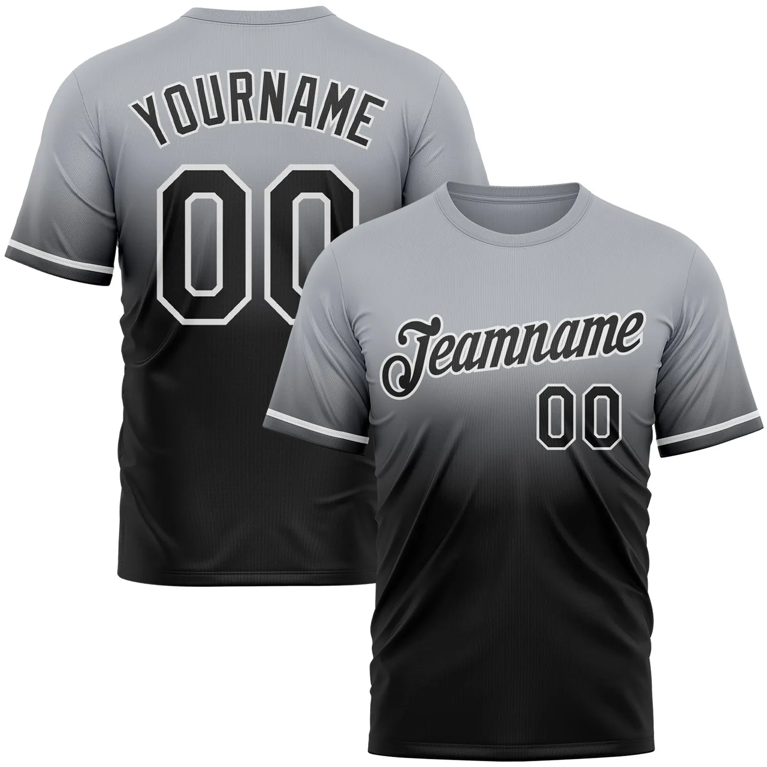 Custom Gray Black-White Fade Fashion Performance T-Shirt