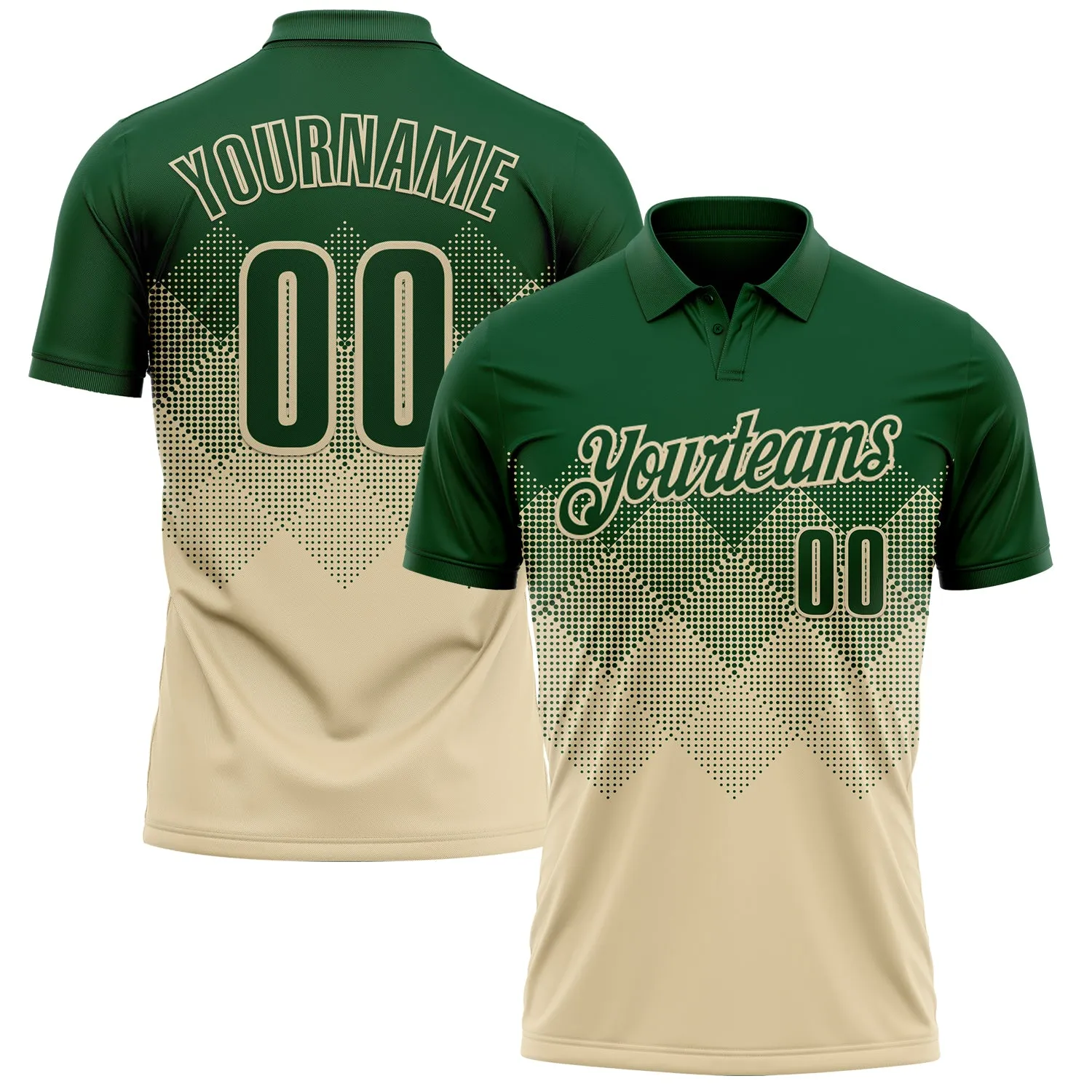 Custom Green Cream 3D Gradient Square Shape Performance Polo Shirt
