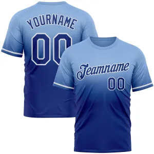 Custom Light Blue Royal-White Fade Fashion Performance T-Shirt