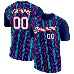 Custom Navy Lakes Blue Deep Pink-Red 3D Esports Performance T-Shirt