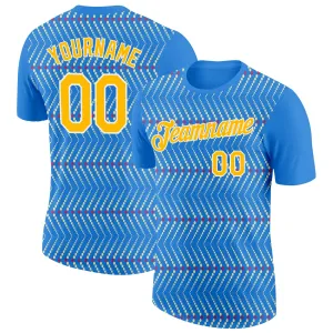 Custom Powder Blue Gold Cream Red-White 3D Esports Performance T-Shirt