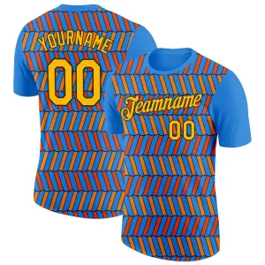 Custom Powder Blue Orange US Navy Blue-Black 3D Esports Performance T-Shirt