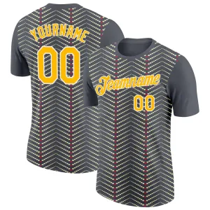 Custom Steel Gray Gold Cream Red-White 3D Esports Performance T-Shirt